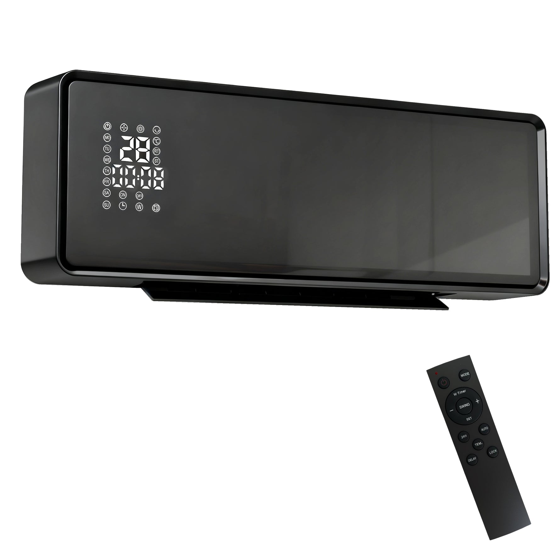 Chauffage mural en céramique 1000/2000W, radiateur électrique, ventilateur, thermostat, minuterie, 54x18,7x12,3cm, noir