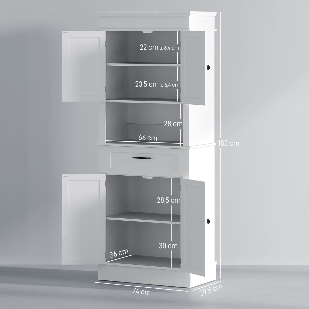 Buffet de cuisine armoire de cuisine multi-rangements 2 placards 2 portes tiroir niche MDF panneaux particules E1 blanc