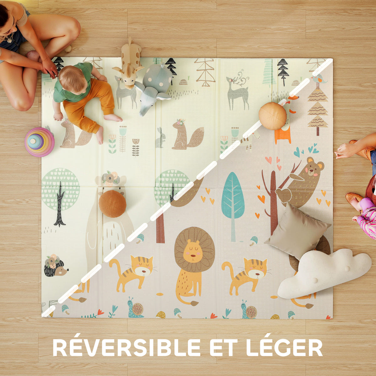 Tapis de jeu pour enfant bebe, tapis d'éveil bébé pliable épais réversible en mousse, 196 x 176 x 1,5 cm, multicolore