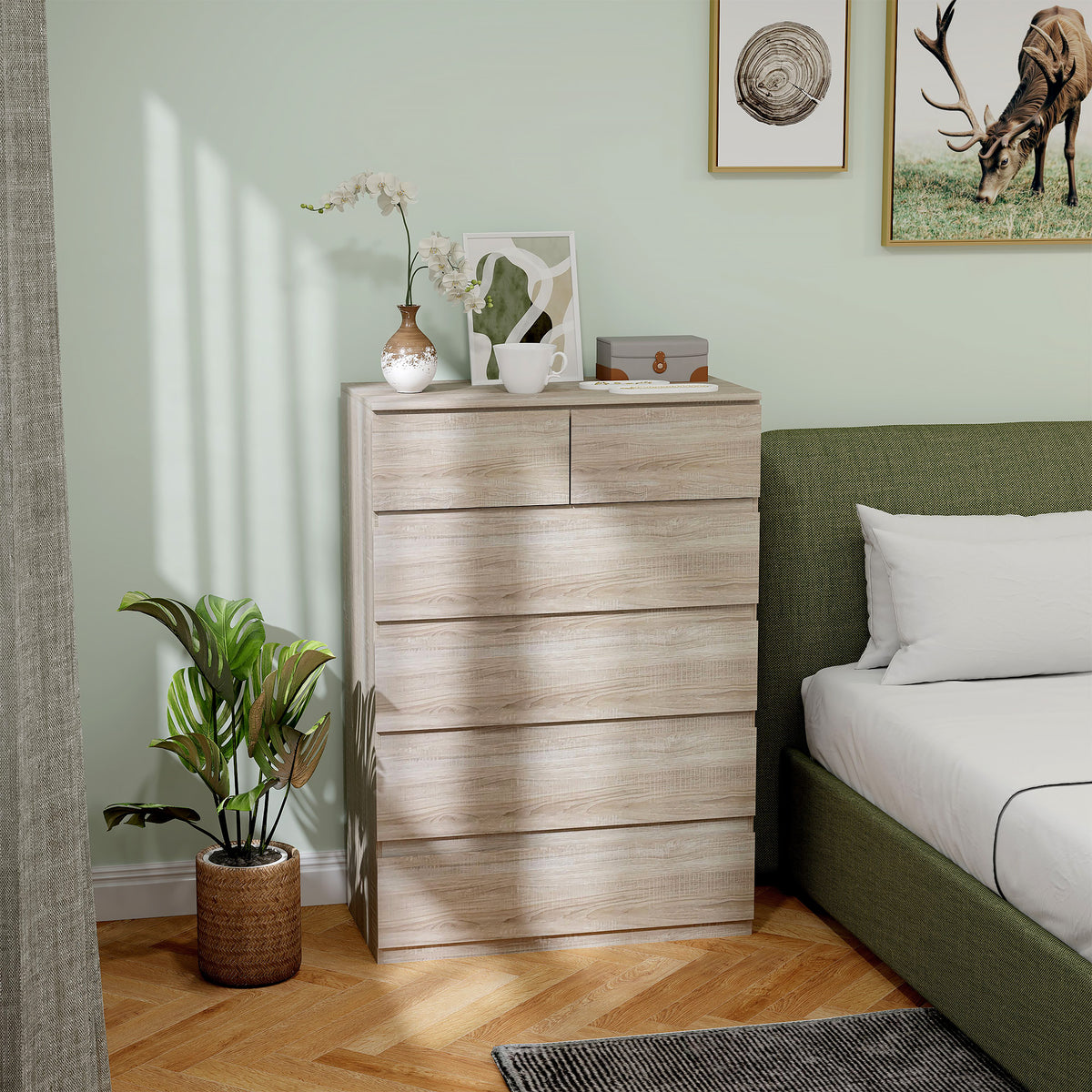 Commode 6 tiroirs meuble de rangement sans poignées design minimaliste 80 x 39 x 115 cm bois naturel