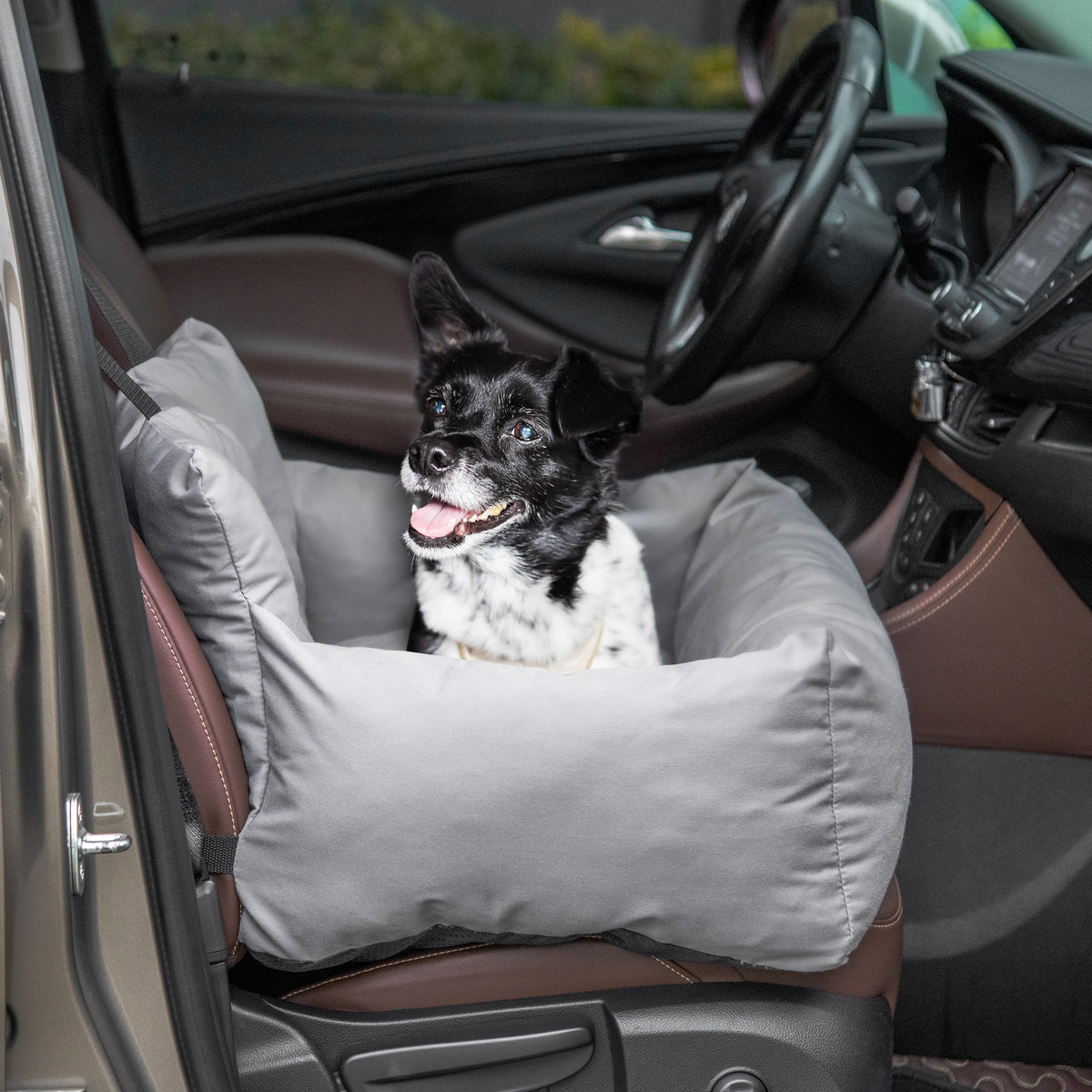 Siège d'auto pour animaux de compagnie sac de transport chien et chat rembourré de coton PP épais sûr et confortable fond antidérapant 50 x 54 x 33 cm gris foncé