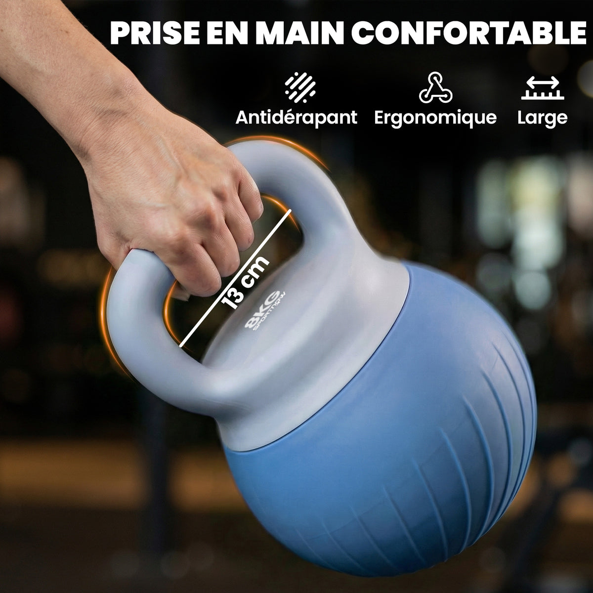 Kettlebell 8 kg, Manubrio con impugnatura ergonomica antiscivolo, Kettlebell, Bodybuilding, Allenamento, Blu