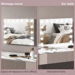 Miroir Maquillage Hollywood 58 x 48 cm, Miroir Coiffeuse LED, 15 Ampoules, 3 Modes d'Éclairage, Port USB de Charge