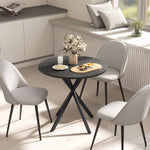 Table à Manger Ronde pour 2 Personnes avec Plateau Aspect Bois et Piètement Croisé en Acier, Noir