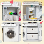 Cuisine enfant en bois avec 17 accessoires légumes en plastique boutons et lumières toque 3-6 ans gris blanc