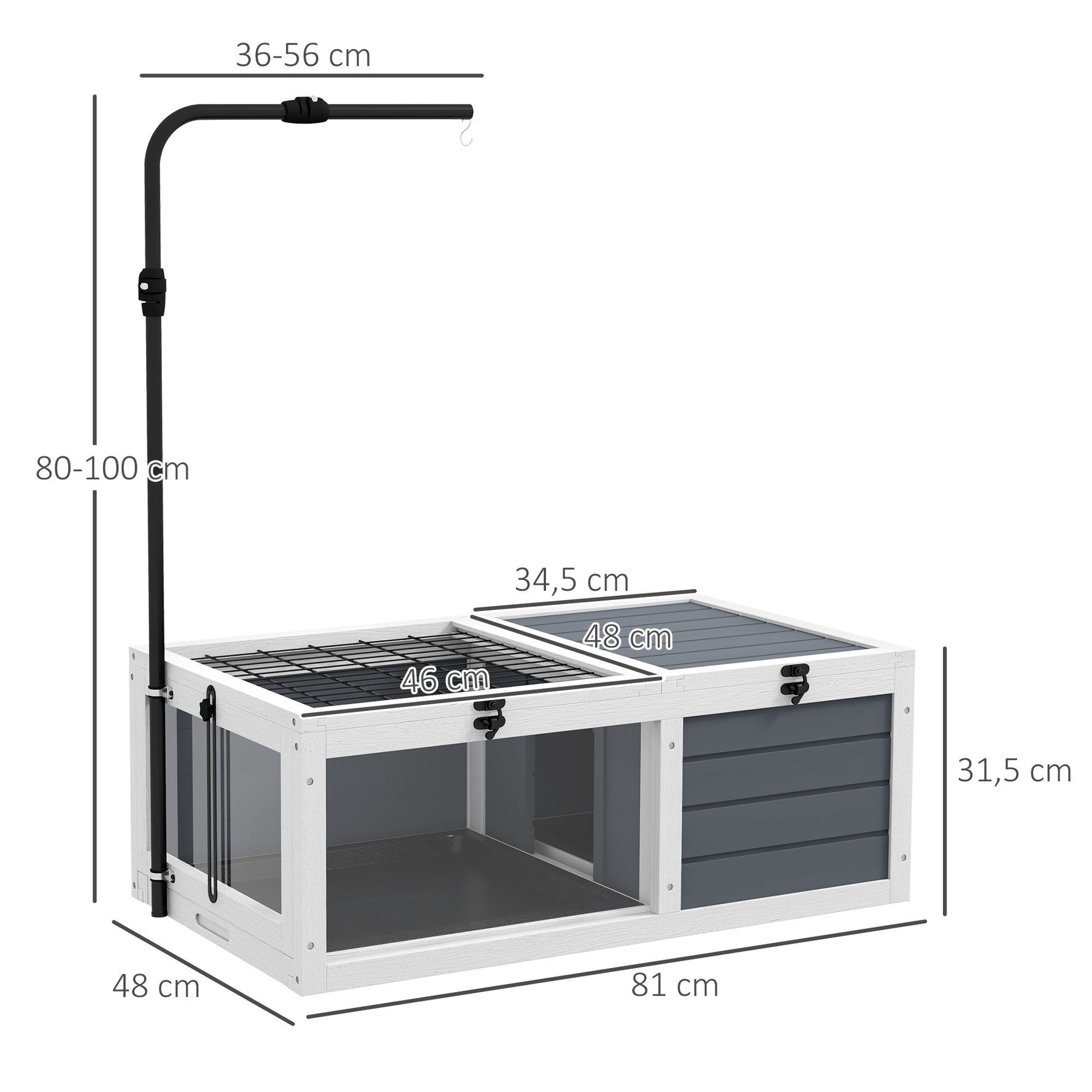 Maison enclos cage pour petit animal tortue avec 2 espaces support de lampe réglable 81 x 48 x 31,5 cm gris