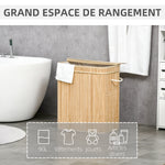 Panier à linge en bambou avec couvercle et poignées capacité 90 litres avec 2 sections et un sac amovible en tissu - 54,2 x 35,2 x 59,5 cm