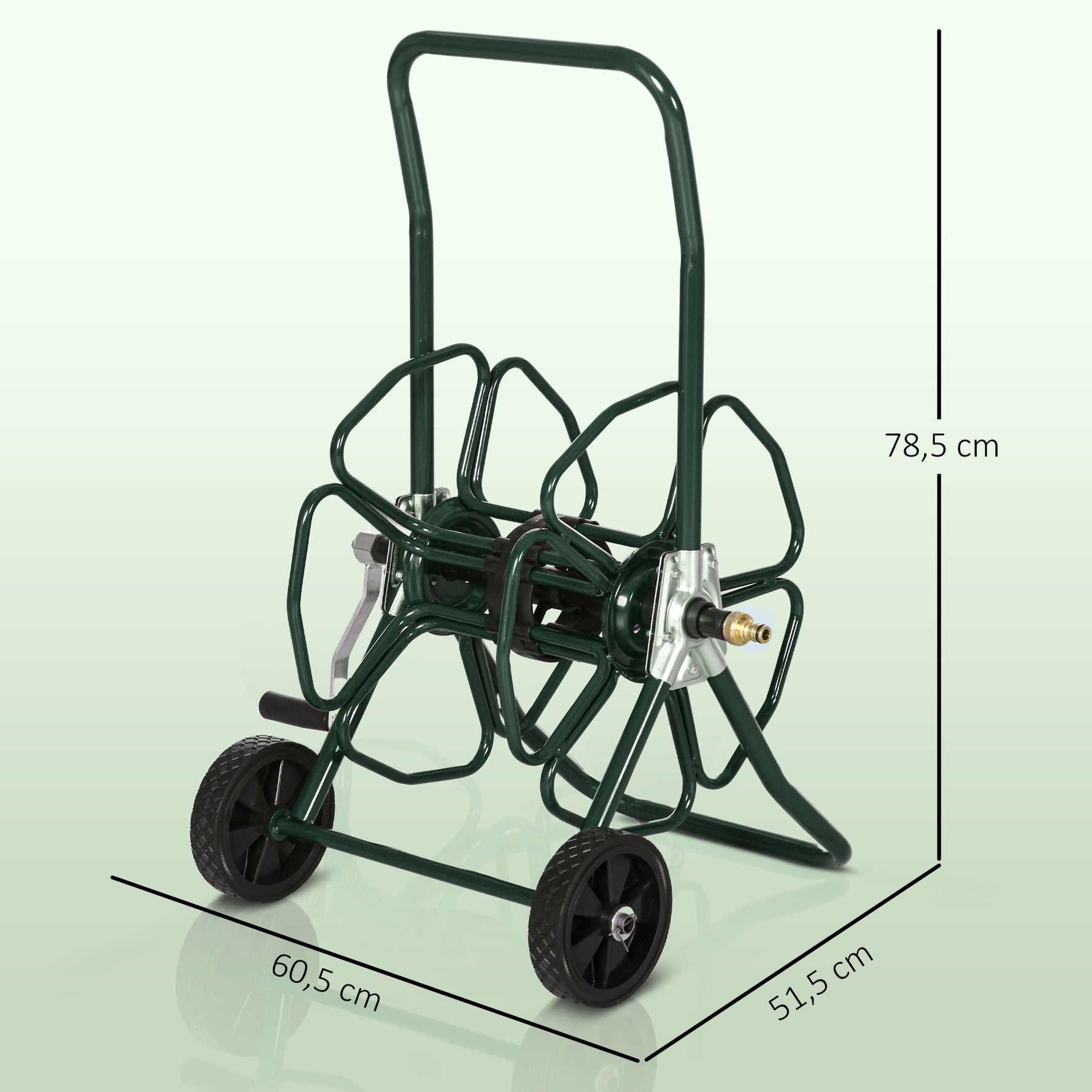 Dévidoir de tuyau d'arrosage sur roues capacité 30 m de tuyau de Ø 16mm dévidoir chariot enrouleur métal vert