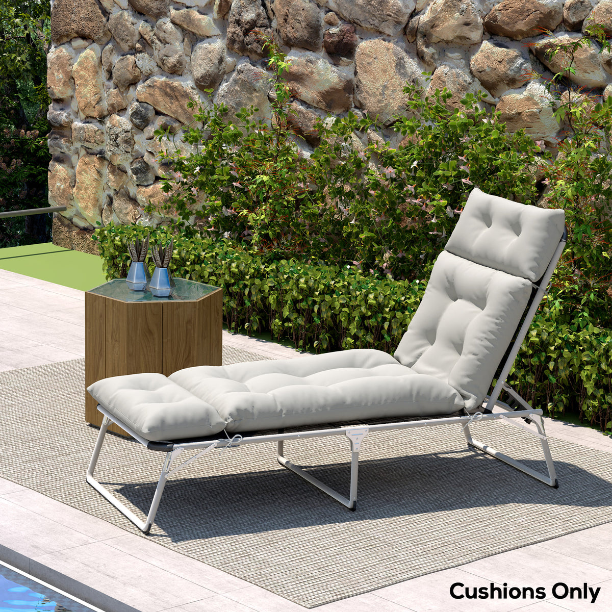 Coussin bain de soleil épais coussin chaise longue 190 x 56 x 10 cm, UPF20+, matelas transat six attaches, gris clair