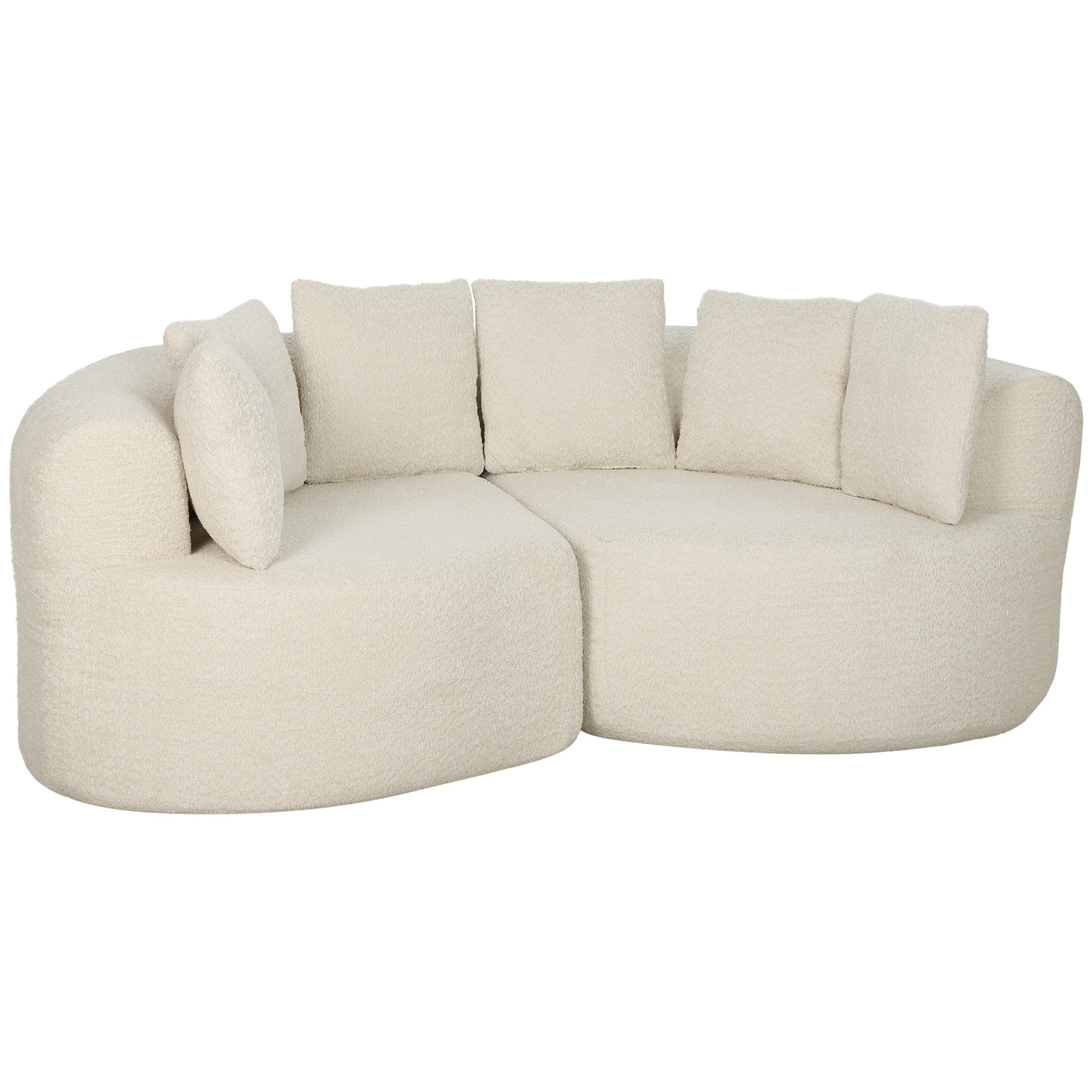 Canapé 3 Places Incurvé en Chenille 188 cm, Canapé Salon avec Assise Profonde, 6 Coussins, Rembourrage Épais, Crème