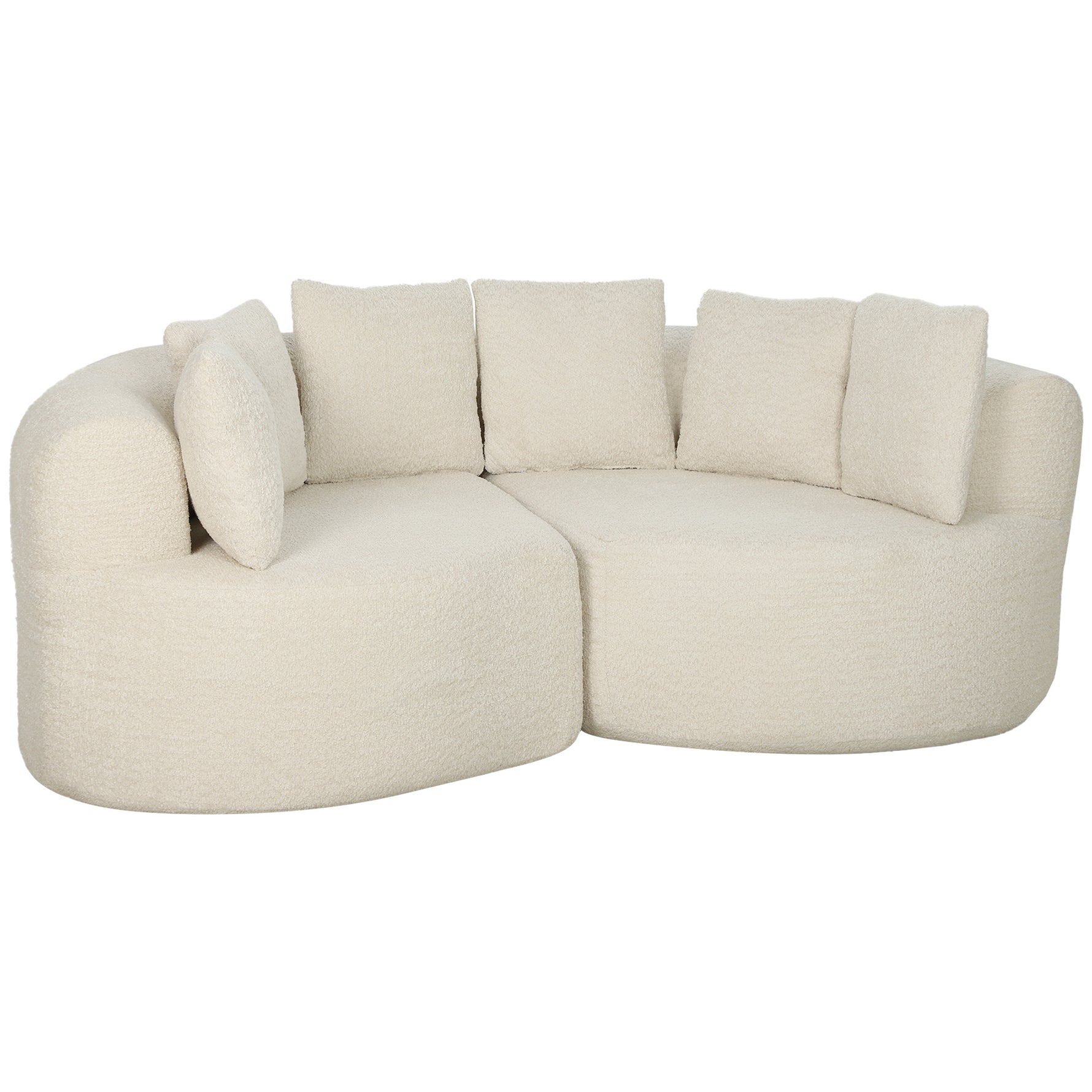 Canapé 3 Places Incurvé en Chenille 188 cm, Canapé Salon avec Assise Profonde, 6 Coussins, Rembourrage Épais, Crème