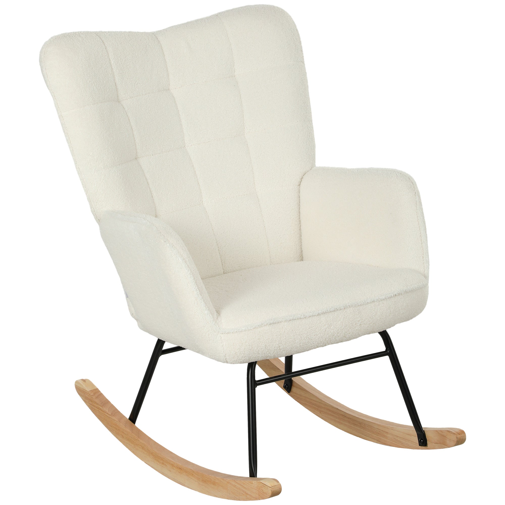 Schommelstoel met bekleding in bouclé-look, stalen frame 71 x 98 x 101 cm wit