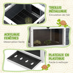 Maison enclos cage pour petit animal tortue avec 2 espaces support de lampe réglable 81 x 48 x 31,5 cm gris