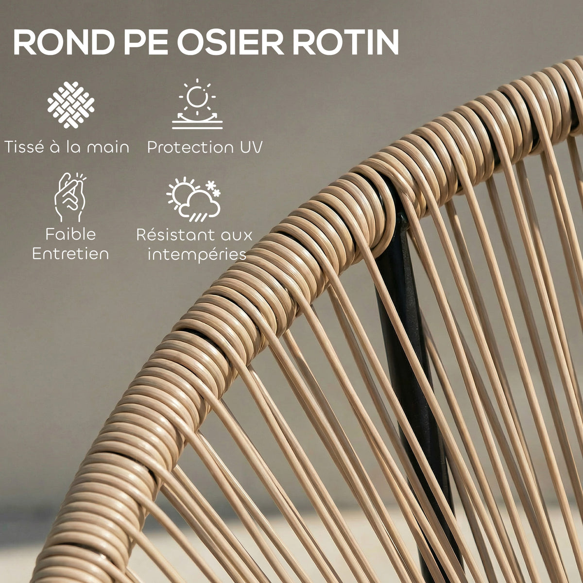 Lot de 2 Fauteuils de Jardin Acapulco Résine Tressée, Structure Triangulaire en Acier, Charge 120 kg, 72x68x81cm, Naturel