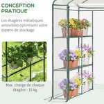 Serre de jardin avec étagères 3 niveaux, serre de balcon, châssis en acier, porte zippée enroulable, pour légumes plantes fleurs, intérieur et extérieur, 143x143x195cm, transparent