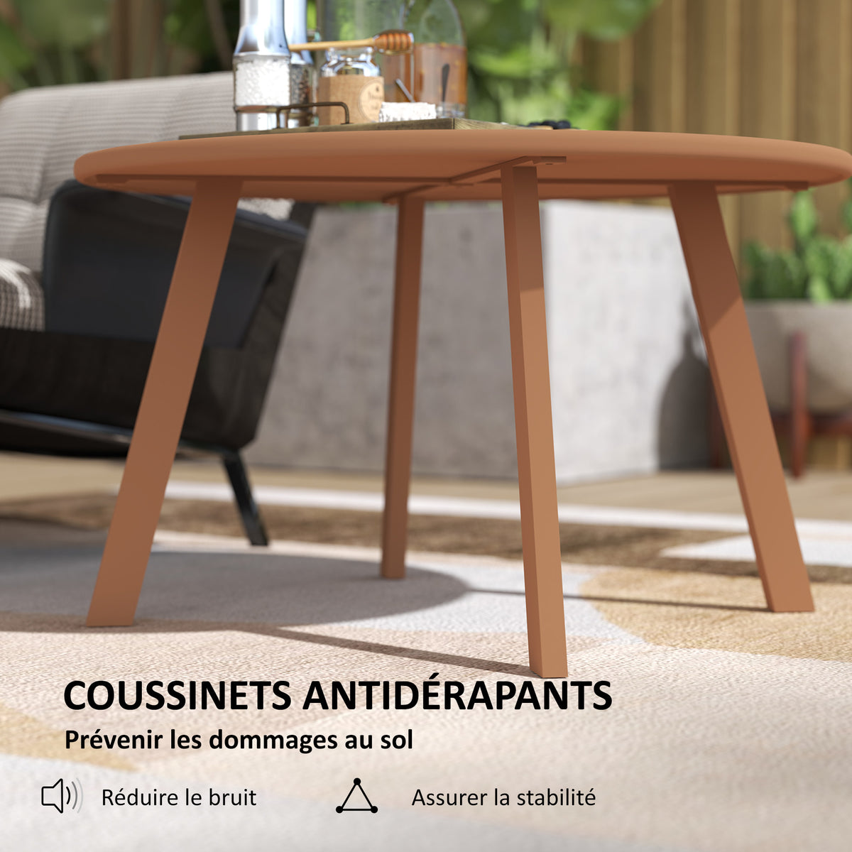 Petite table basse ronde, table d'appoint avec patins antidérapants, cadre en métal, pour jardin, Ø 70 x 42 cm, orange