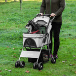 Poussette buggy pour chiens 77L x 45l x 99,5H cm pliable imperméable tissu 600D Oxford 4 roues gris