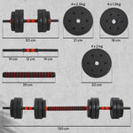 Kit Haltères Musculation 2-en-1, Lot de 2, 25 kg, poids réglable - Barres incluses - entraînement Musculaire & haltérophilie - HDPE Noir Rouge