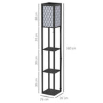 Lampadaire étagère Lampe étagère 26L x 26l x 160H cm 4 Niveaux MDF Noir Motif nid d'abeille