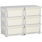 Organisateur de jouets pour enfants à 3 niveaux avec 6 tiroirs, boîtes de rangement en plastique, 75x37x56,5cm, crème