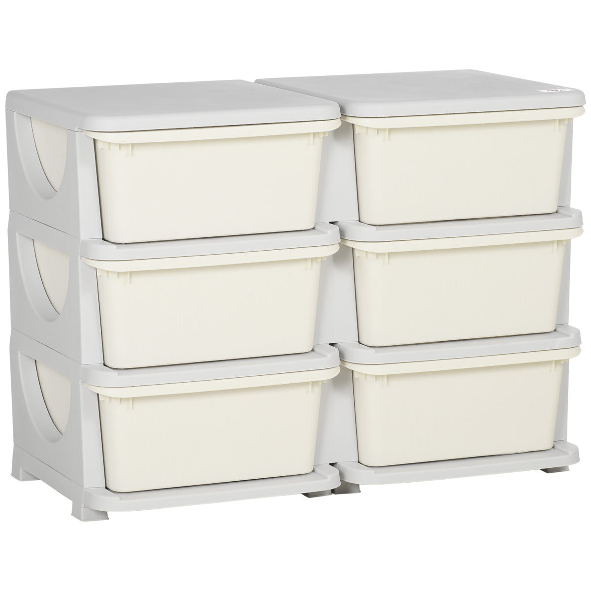 Organisateur de jouets pour enfants à 3 niveaux avec 6 tiroirs, boîtes de rangement en plastique, 75x37x56,5cm, crème