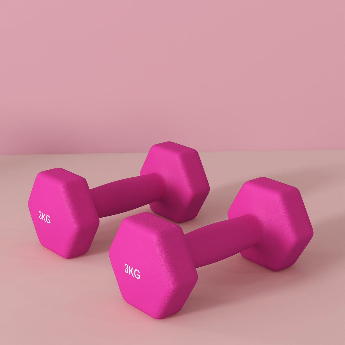 Lot de 2 haltères hexagonales avec poignée antidérapante pour l'entraînement à la maison, 2 x 3 kg, rose