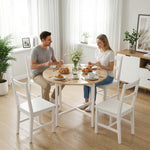 Tavolo da pranzo pieghevole, tavolo da cucina rotondo Ø 80 cm per 4 persone con 2 ribalte, gambe in acciaio, legno naturale