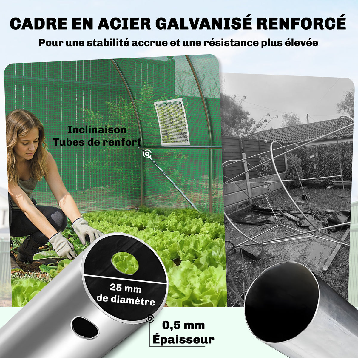 Serre tunnel de jardin 12m², serre de jardin tunnel 295x400x200cm porte et 8 fenêtres, bâche PE 140 g/m² vert