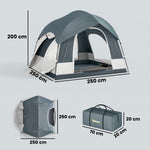 Tente de Camping Facile à Monter 2-4 Personnes avec 3 Portes, Imperméable, Compatible avec SUV, Bleu Foncé