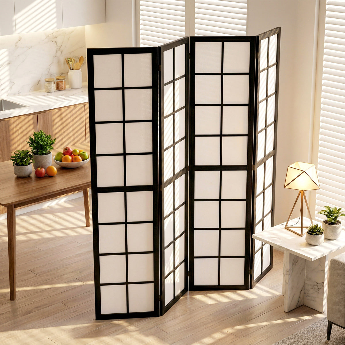Paravent interieur pliable 4 panneaux 160 x 170 cm séparateur de pièce pour salon chambre à coucher maison, noir