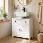 Meuble sous lavabo de salle de bain, meuble moderne sur pied avec charnières à fermeture douce, tiroir, 2 portes, blanc
