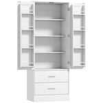 Buffet haut cuisine, armoire de cuisine, 2 portes, 8 porte-épices, 2 tiroirs, étagères réglables, 60x40x159cm, blanc