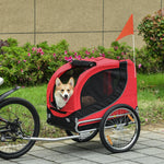 Remolque de bicicleta para perros y mascotas con 8 reflectores y bandera roja, negro