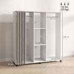 Armoire penderie Meuble de Rangement Mobile 6 roulettes 120L x 40l x 128H cm en bois blanc