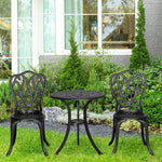 Conjunto de salón de jardín para 2 personas: 2 sillas + mesa redonda de estilo retro encantador en aluminio fundido, negro