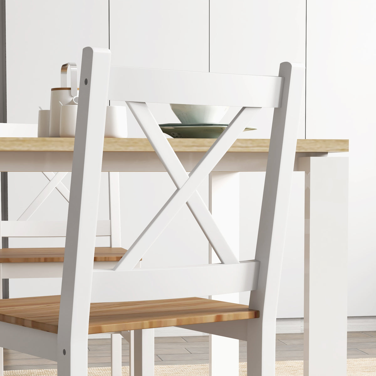 Set di 4 sedie dal design stile casa di campagna, struttura bianca – Perfette per sala da pranzo, cucina o soggiorno