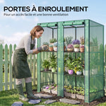 Serre de jardin avec étagères métalliques à 3 niveaux serre de balcon couverture PE toit incliné 144 x 48 x 152 cm vert