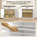 Credenza da soggiorno, mobile contenitore con 2 ante, cassetto silenzioso, ripiano regolabile, 80x40x85cm, bianco e marrone