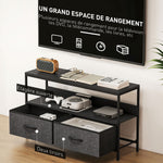 Meuble TV, meuble télé pour téléviseur jusqu'à 47 pouces avec 2 tiroirs et pieds en acier, 98 x 29 x 56 cm, gris foncé