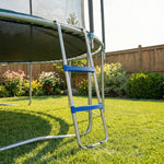 Échelle de Trampoline 2 Marches Larges avec Crochet Universel, Cadre en Acier Galvanisé, Charge 150 kg, 97x32x7 cm, Bleu