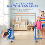 Barre fixe de gymnastique enfant - barre de gymnastique hauteur réglable 13 niveaux 92 à 150 cm - acier bleu bois hêtre