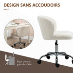 Chaise de bureau sans accoudoir en toison d'agneau hauteur réglable pivotant à 360 ° charge max. 120 Kg blanc