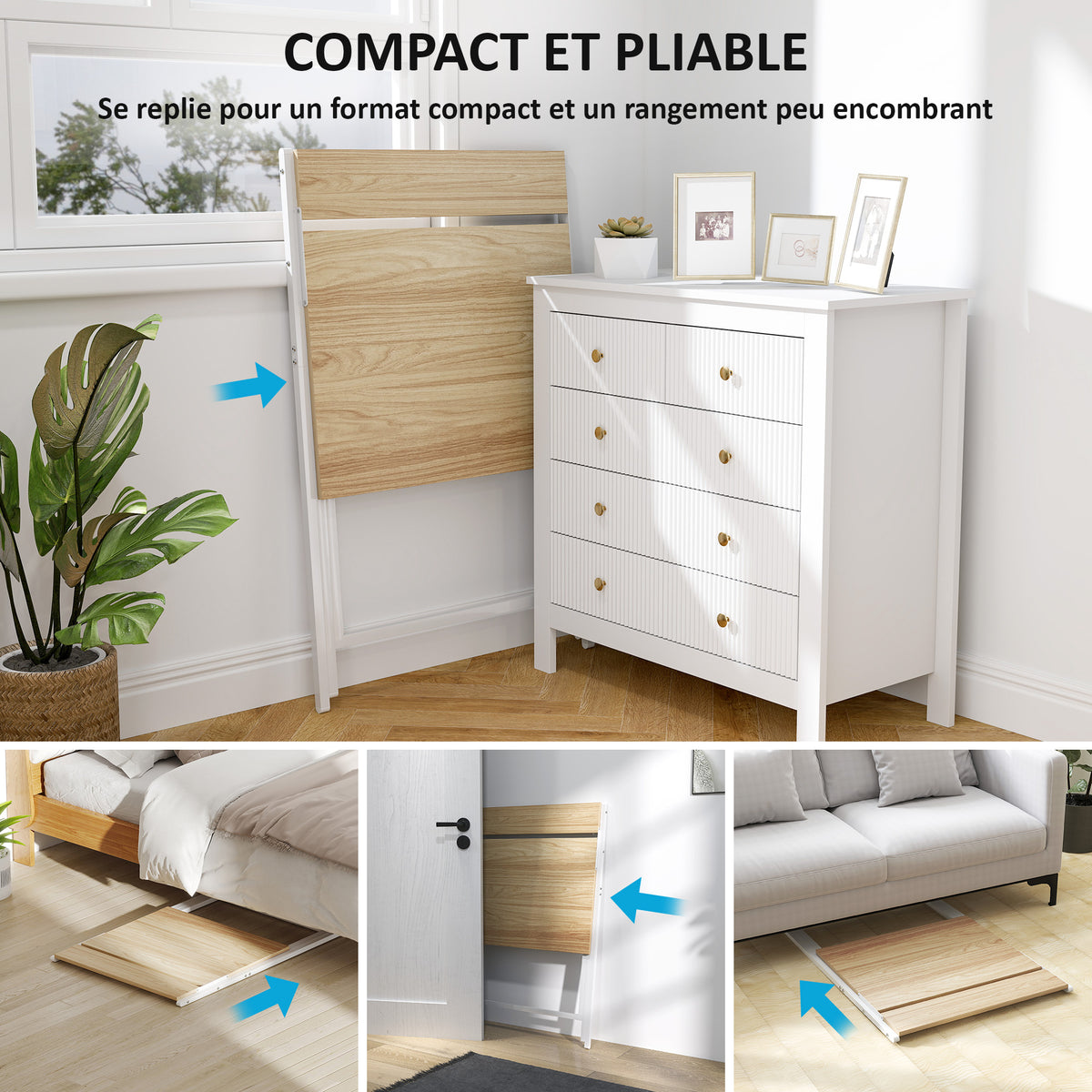 Scrivania pieghevole 65,5 x 45 cm con ripiano portaoggetti per camera da letto, piccoli spazi, legno naturale