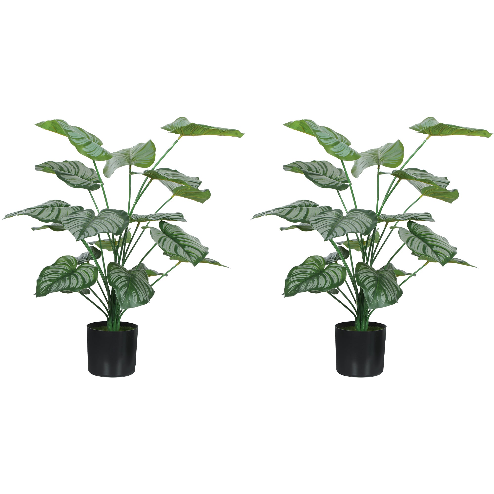 Lot de 2 plantes artificielles intérieures 65 cm, arbre artificiel avec pot en plastique et flocage, vert