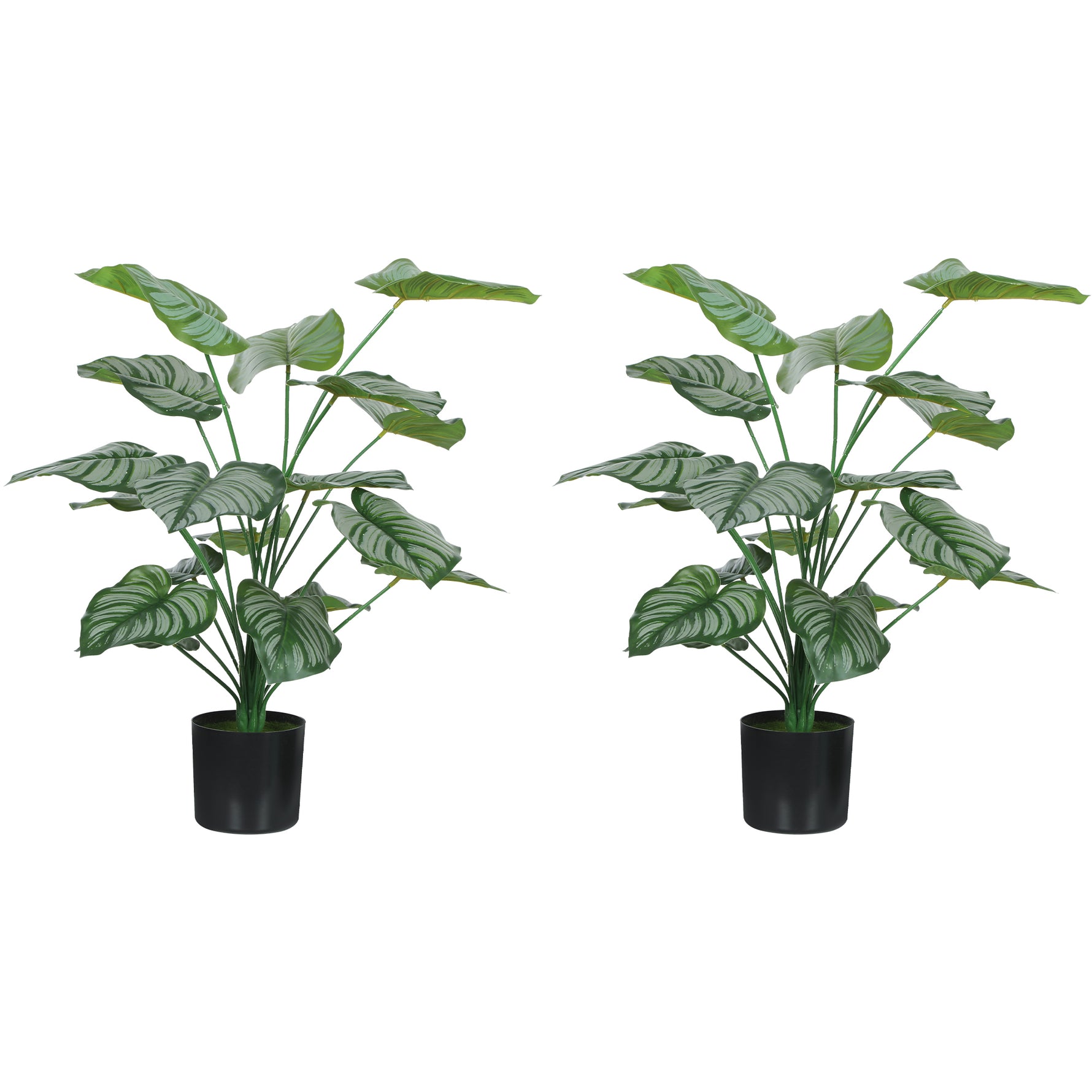 Lot de 2 plantes artificielles intérieures 65 cm, arbre artificiel avec pot en plastique et flocage, vert