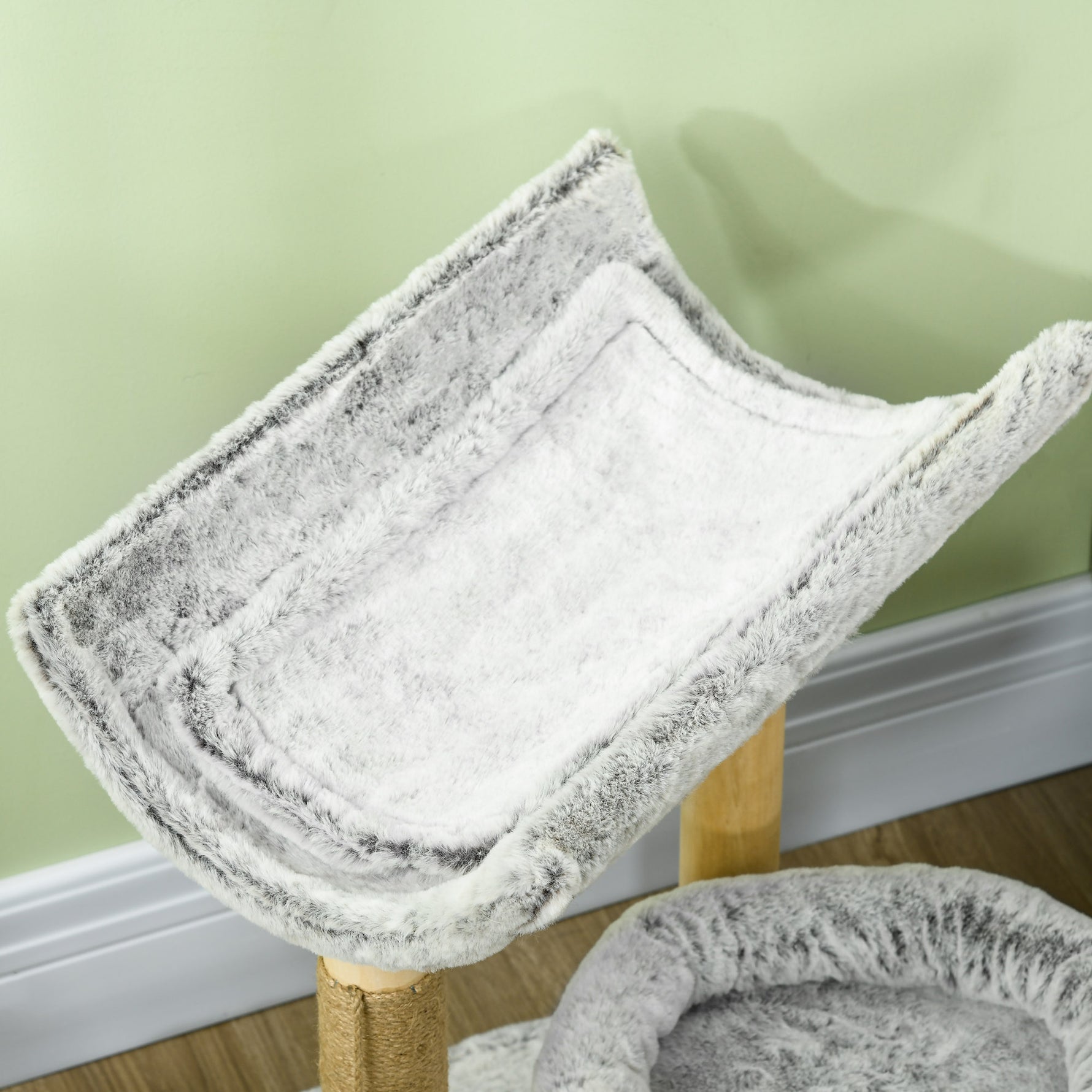 Abre à chat avec griffoir 1 niche supérieure avec coussin lavable 1 niche ronde peluche hauteur 60 cm gris