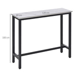 Table de Bar Table Haute de Cuisine Mange-debout - dim. 120L x 40l x 100H cm - châssis piètement Acier, Plateau Aspect marbre Blanc
