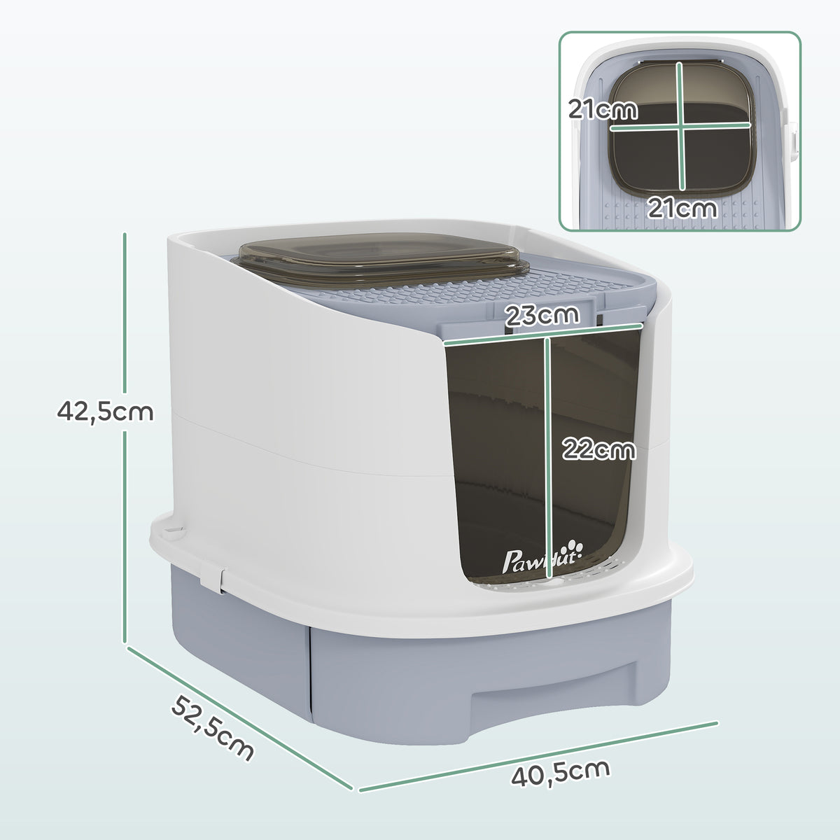 Maison de toilette pour chat bac à litière fermé chat avec porte translucide pelle incluse 40,5 x 52,5 x 42,5 cm gris