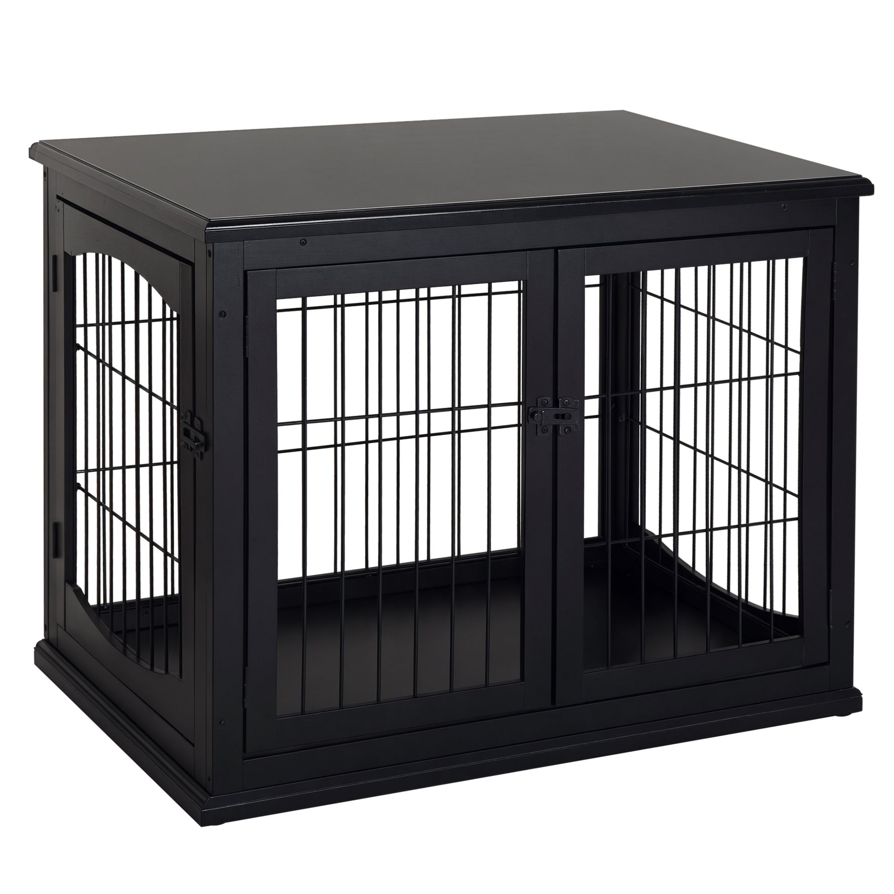 Cage pour chien animaux meuble cage chien intérieur en bois MDF classe E1 3 portes verrouillables max. 30 Kg dim. 81L x 58l x 66H cm noir
