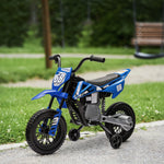 Moto électrique pour enfant moto cross pour enfants de 3 à 6 ans 2 moteurs 12V vitesse 5 km/h 109,5x60x72,5cm bleu